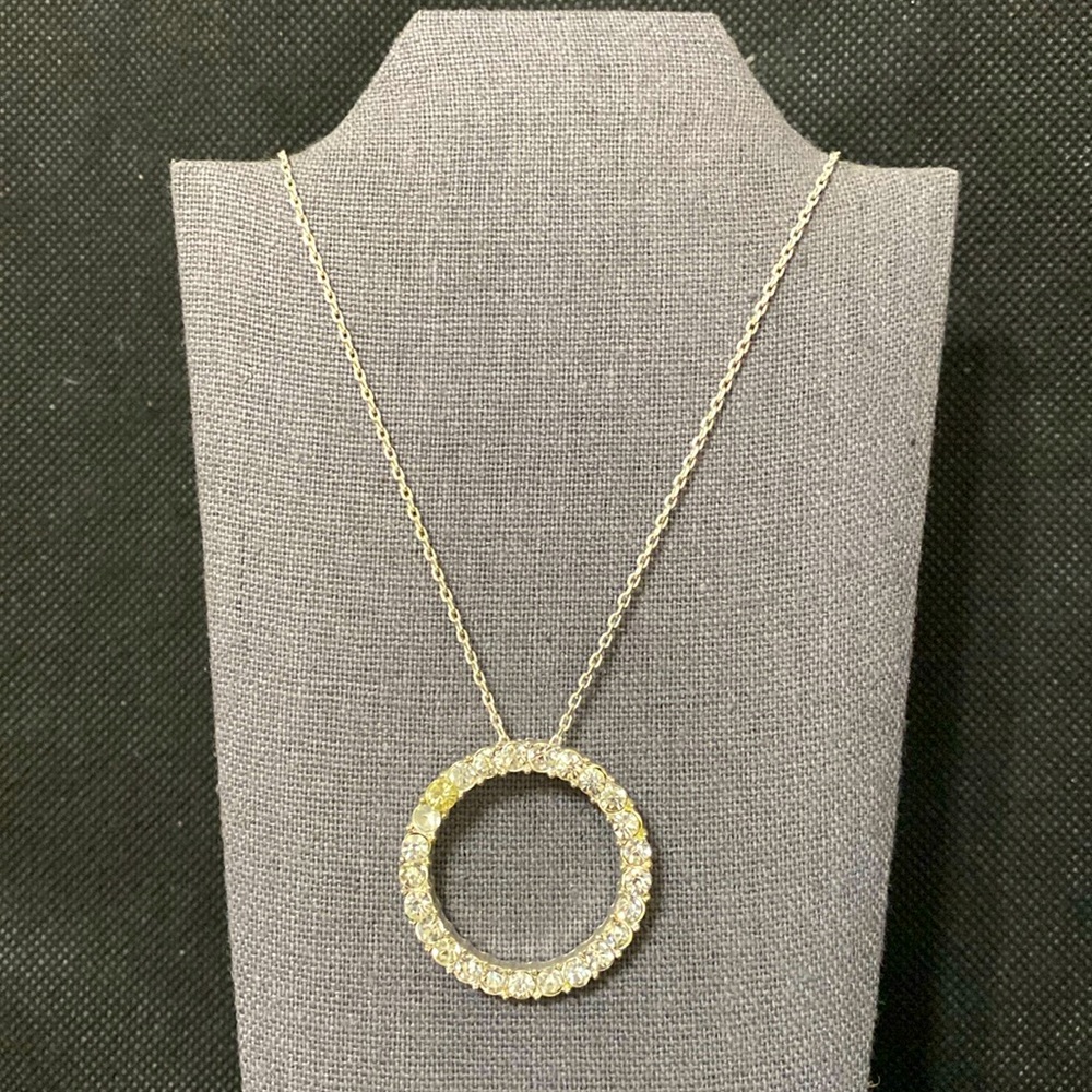 Vintage Infinity Rhinestone pendant on Silver tone Necklace
